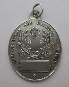 5g LARGE ANTIQUE FRENCH STERLING SILVER VIRGIN MARY SNAKE LILY RELIGIOUS MEDAL