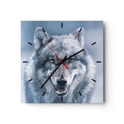 Modern Wanduhr 40x40cm Quadrat Analog Glasuhr Wolf Raubtier Wildheit Art Glas