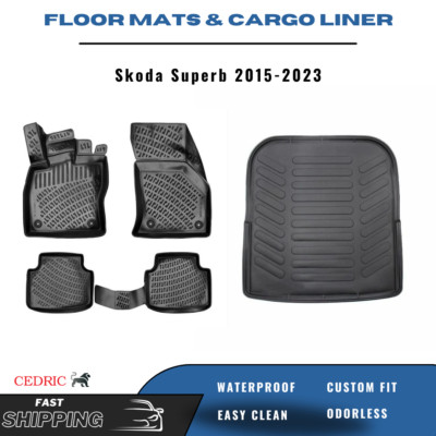Car Floor Mats & Trunk Cargo Liner for Skoda Superb 2015-2023 Sedan TPE FULL Set
