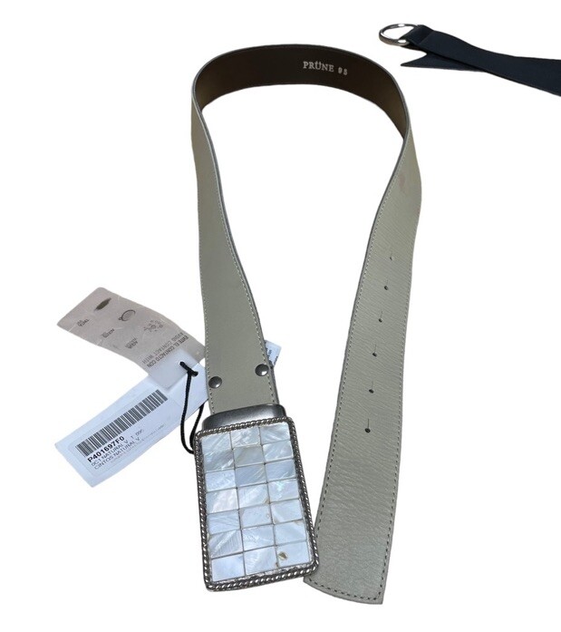 Prune Argentina Genuine Leather Belt ? PRUNE Of Argentina Leather Belt Silver & Shell Buckle Cream  main image 3
