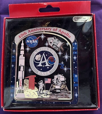 VHTF 40th Anniversary Of Apollo NASA Brass Ornament  and 40 Years sticker