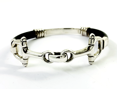 Taxco Mexican 925 Sterling Silver w/Leather Horse Bit Bangle 