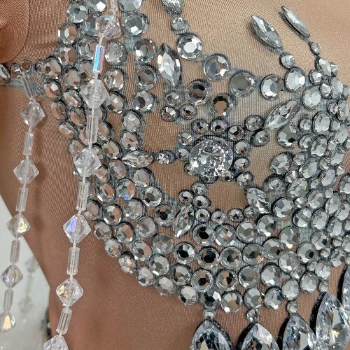 Sparkly Crystals White Feather Bodysuit Stage Performance Outfit Sexy