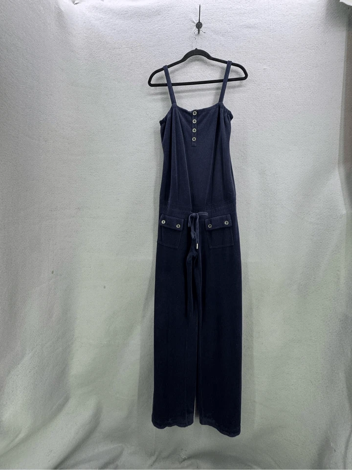 Y2K Juicy Couture Womens Navy Blue Wide Leg One Piece Terry Cloth Jumpsuit Rompe - Image 2 of 4