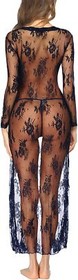 Sexy Lingerie Women Long Lace Kimono Robe Dress Sheer Gown See-Through Sleepwear