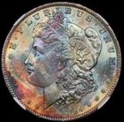 1884 O Morgan Dollar NGC MS64 Rainbow Toned End Of Roll Pattern Monster Color