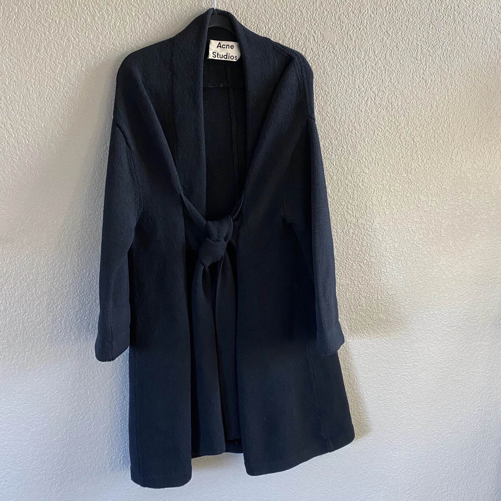 Cappotto Acne Studios donna XS nero lana bollita cravatta anteriore oversize Coatigan