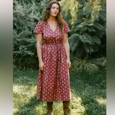 Christy Dawn Midi Dress NWT Burgundy Maroon Floral XL Short Sleeve VNeck Cottage