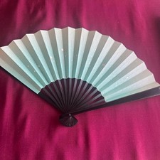 Light Blue Glitter Fan Paper Wood Decorative Handheld Accessory