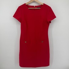 Tommy Hilfiger Sheath Dress Womens 8 Red Excellent Short Sleeve Button Pockets