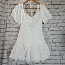 ASTR The Label Women's Puff Sleeve Front Cut-Out Serilda White Dress Size Small