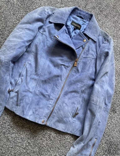 Blaue Damen-Wildlederjacke von Jaeger Größe 8 Biker-Stil Reißverschluss Designer (19) - Bild 3 von 6