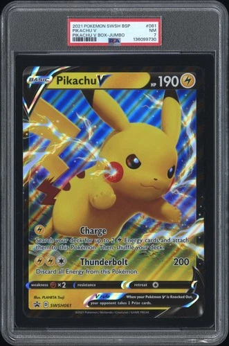 2021 POKEMON SWSH PROMO PIKACHU V BOX-TAG JUMBO #061 PIKACHU V PSA 7