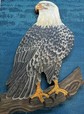 Hand Painted Wooden Bald Eagle Wall Plaque Folk Art Signed A. Ammons 2003 12 