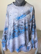 Realtree Wave Shirt Men 3XL Gray Blue Long Sleeve T Shirt Performance Fishing