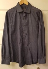 Van Heusen Men's Flex Slim Fit Dress Shirt Navy Blue  White Size 17 34/35 EUC