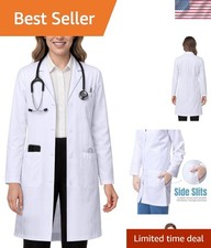 Professional White Lab Coat for Women, Long Sleeve Medical Coat
