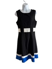 Calvin Klein Dress 10 Black Blue White Colorblock Fit Flare A-Line Sleeveless Mo