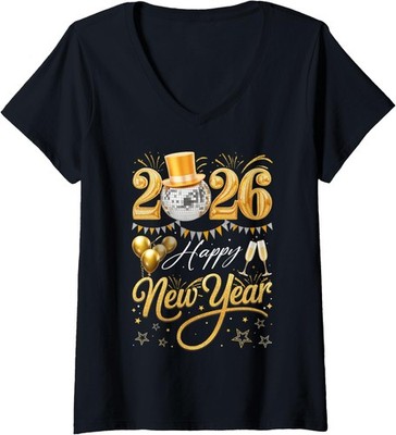 Happy New Year Party 2026 Balloon Family Matching Ladies' V-Neck Tshirt