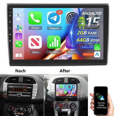 Für Fiat Bravo 2007-2012 Autoradio Android 15 CarPlay GPS Navi RDS WIFI 2+64GB