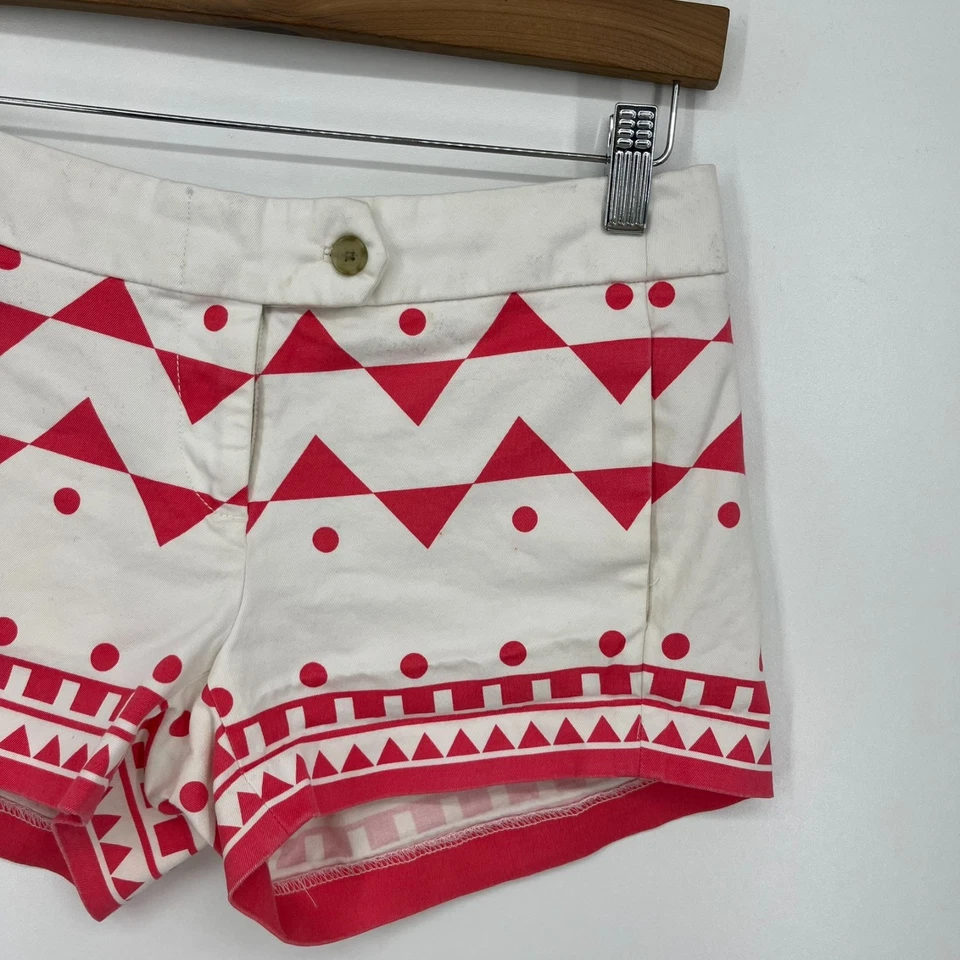 J. Shorts Crew Chino Feminino Tamanho 00 Branco Rosa Estampa Tribal Algodão Zíper Mosca - Imagem 3 de 4