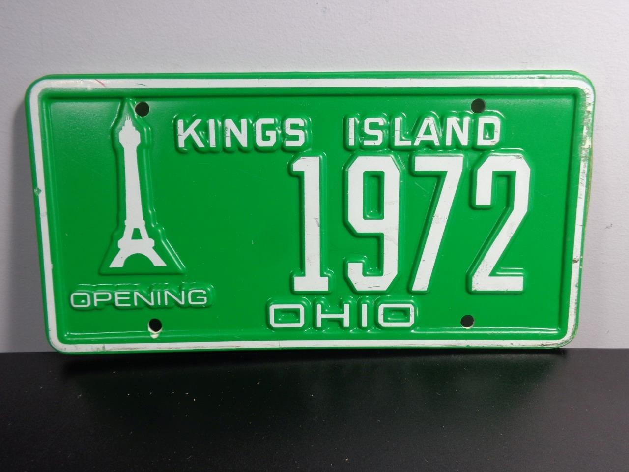 Amusement Park Kings Island Ohio 1972 Opening Green-White Plastic License Plate