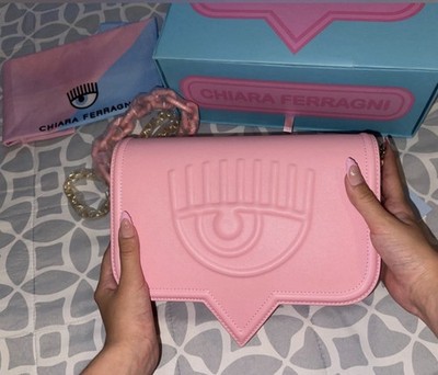 Chiara Ferragni Pink Embossed Eye Shoulder Bag with Detachable Chain Strap
