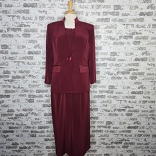 VTG Lillie Rubin 3 Piece Skirt Suit Size 12 Red Satin Holiday Xmas Party Sequins