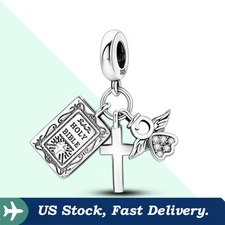 KUNSIR 925 Sterling Silver Christian Cross Charm Pendant For Bracelets DIY Charm