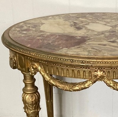 Antique French-Made Louis XVI Breche Violette Purple Marble Oval Center Table XV