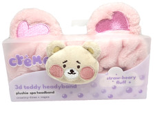 The Cr me Shop 3D Teddy Bear Spa Headband Pink Plush Straw-Beary Fluff