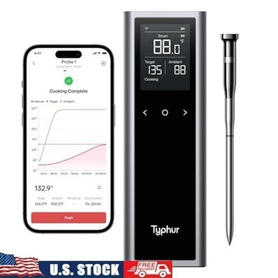 Wireless Meat Thermometer Smart LCD Display WiFi Bluetooth Range BBQ Grill Oven
