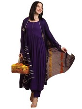 GoSriKi Women's Rayon Blend Anarkali Solid Kurta with Pant  Dupatta