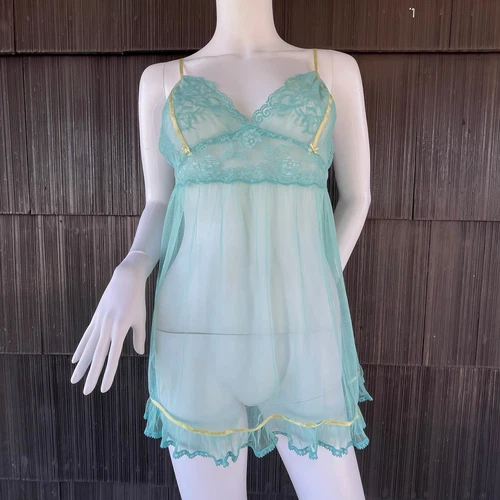 UNDERCOVER Abito Babydoll Vintage Y2K 2002 Victoria’s Secret Fiocco Trasparente Blu Maglia Lingerie M