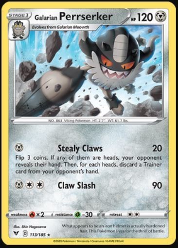 Galarian Perrserker - 113/185 - Rare (Mp) Vivid Voltage - Metal Pokémon