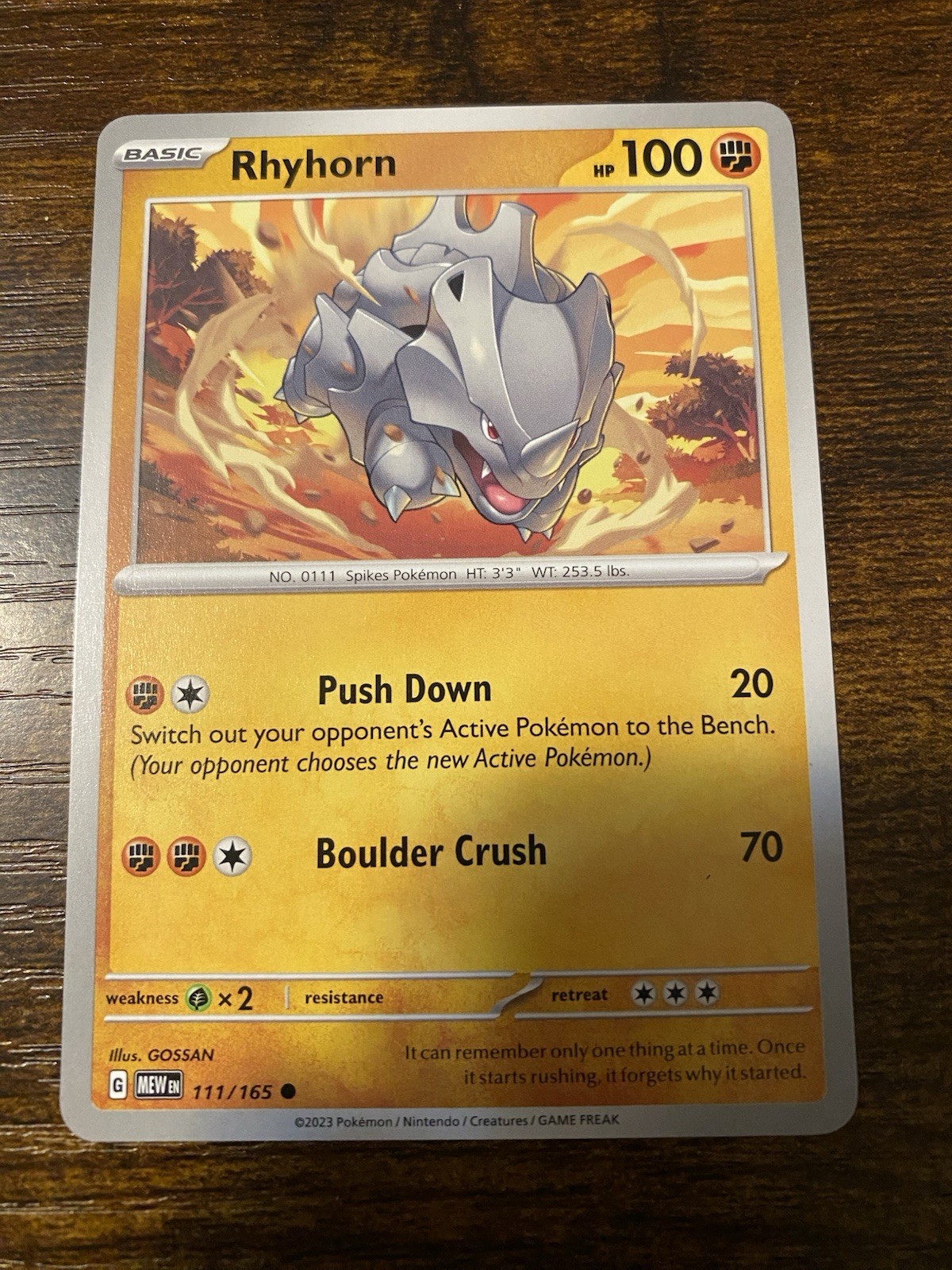 Pokemon 151 Rhyhorn Common Card 111/165 NM