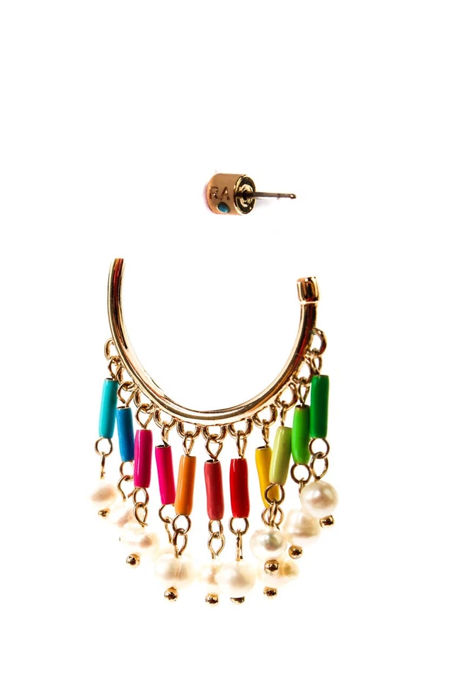 Pendientes de aro Roxanne Assoulin para mujer tono dorado esmalte arco iris + perlas semilla Foto 3 de 4