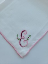 Vintage Ladies Hankie Embroidered Floral Monogrammed E Initial