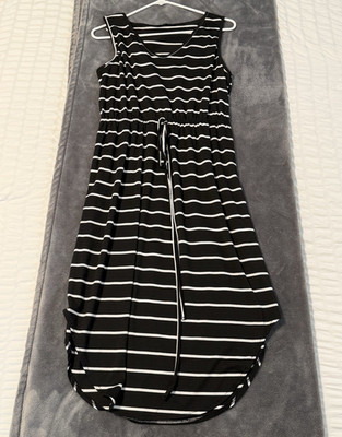 SHEIN Women s Sundress Striped Black/White V-Neck Sleeveless Midi L Stretch