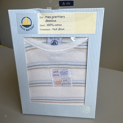 Petit Bateau One Piece Long Sleeve Baby 6M Blue Striped 100% Cotton Snap Pajama