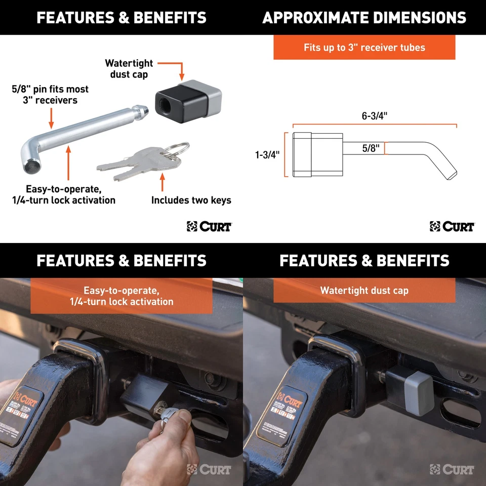 CURT Trailer Hitch Class 3, Multi-Ball Mount, Lock for 1987-2004 Dodge Dakota Foto 4 de 4