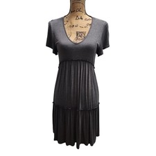 Zeagoo Gray Tiered Short Sleeve V Neck Dress Small
