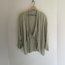 Vintage 90s Lagenlook Bohemian Mint Green Open Front Blouse Jacket Size Large