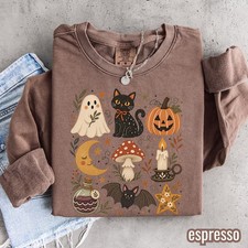 Halloween Sweatshirt Ghost Black Cat Pumpkin Spooky Season Fall Pullover