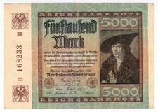 1922 Germany 5000 Mark 168233 Reichsbanknote Paper Money Banknotes