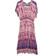2X Forever 21 Pink Purple Toe Dye Maxi Dress Split Front Rayon