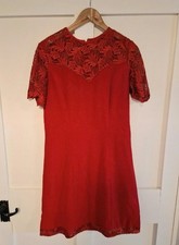 Vintage Italian Red crepe & lace evening dress size M