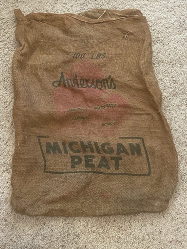 Vintage Michigan Peat Burlap Sack Large