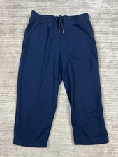 Members Mark Pants Womens Medium Blue French Terry Capri Pull On Drawstring