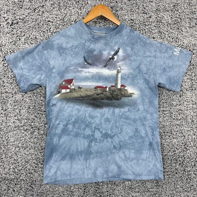 The Mountain Shirt Mens Medium Blue Maine Lighthouse Eagles Tie Dye Graphic USA